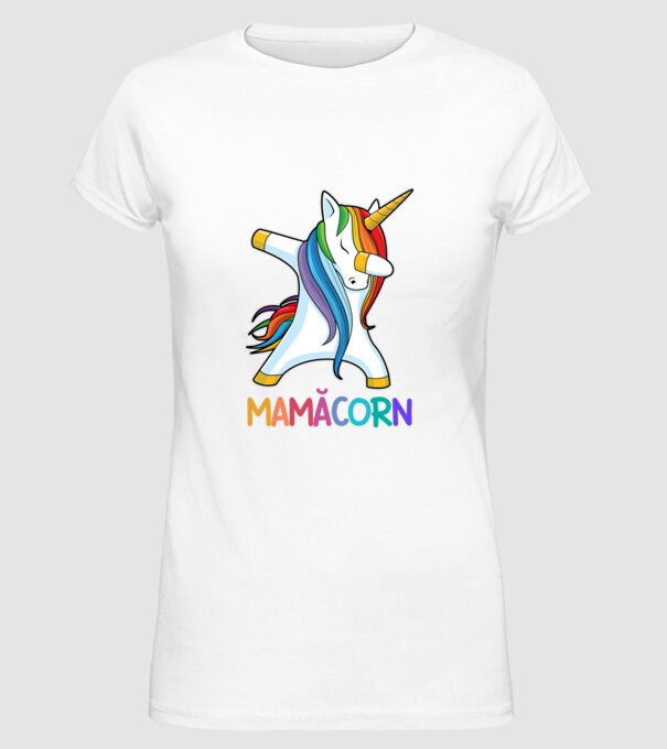 mamăcorn model alb pe tricou