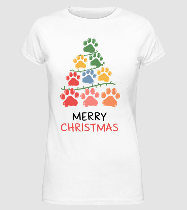 Merry Christmas Paws Alb model alb pe tricou