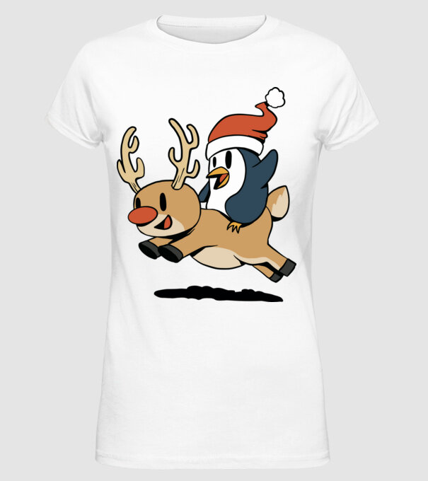 pinguin reindeer cristmas model alb pe tricou