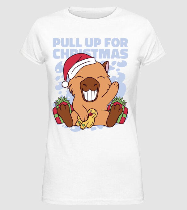 Pull up for christmas Capybara model alb pe tricou