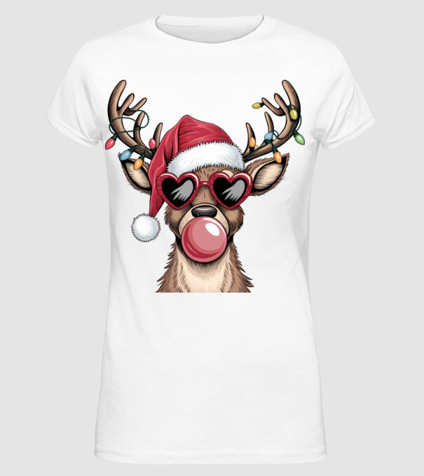 Ren amuzant de Crăciun model alb pe tricou