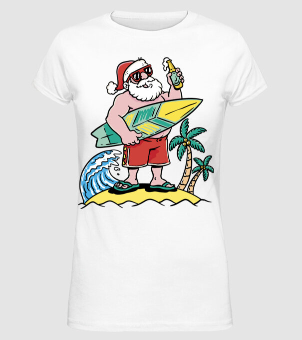 Santa Claus Summer model alb pe tricou
