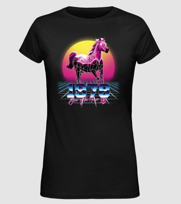 1978 Year of the Horse model negru pe tricou