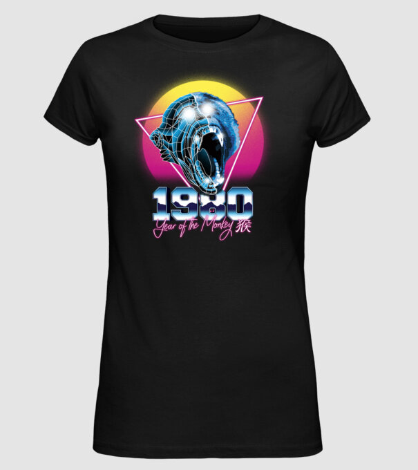 1980 Year of the Monkey model negru pe tricou
