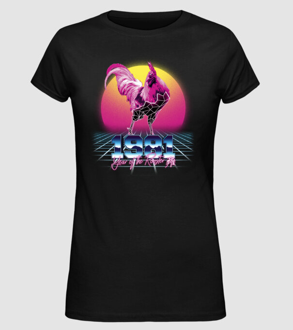 1981 Year of the Rooster model negru pe tricou