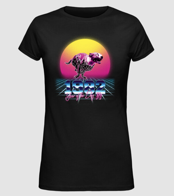 1982 Year of the Dog model negru pe tricou