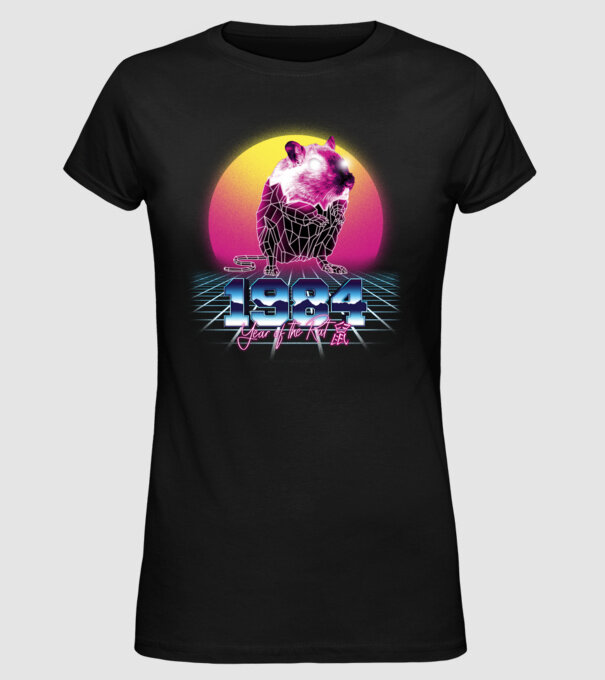 1984 Year of the Rat model negru pe tricou