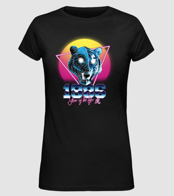 1986 Year of the Tiger model negru pe tricou