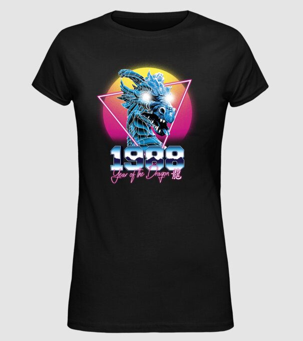 1988 Year of the Dragon model negru pe tricou