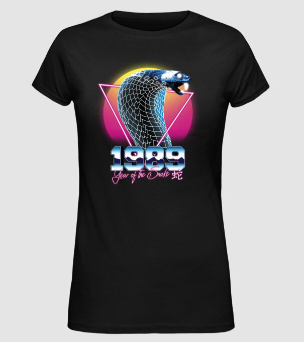 1989 Year of the Snake model negru pe tricou