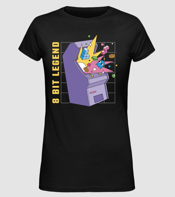 8 Bit Legendă Arcade Slot Machine model negru pe tricou