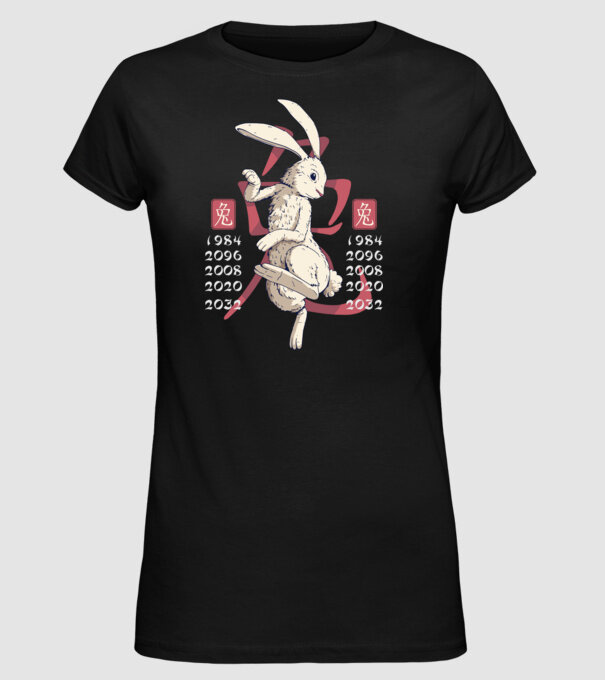 Year of the Rabbit model negru pe tricou