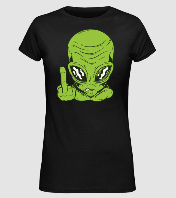 Alien arată degetul model negru pe tricou