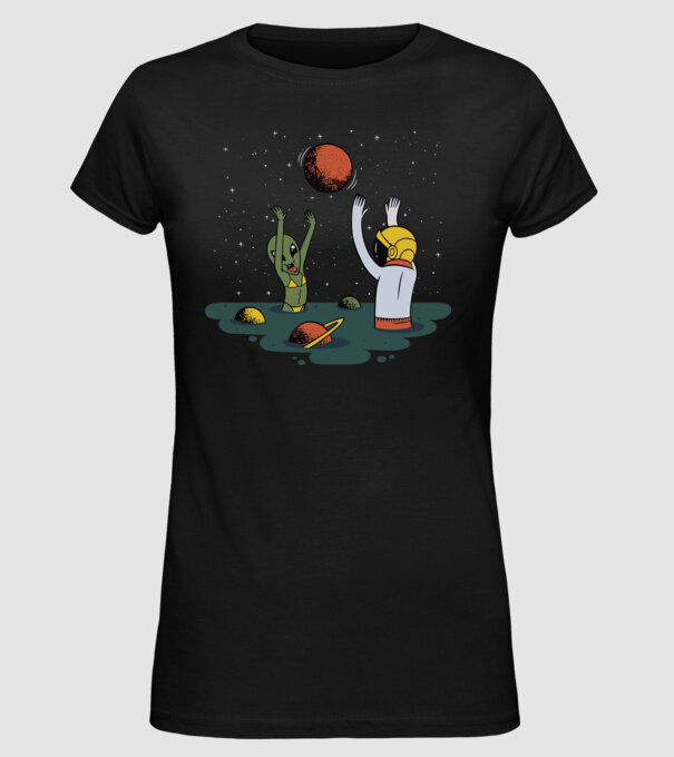 Alien și astronaut joc model negru pe tricou