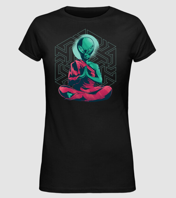 Meditație Alien model negru pe tricou