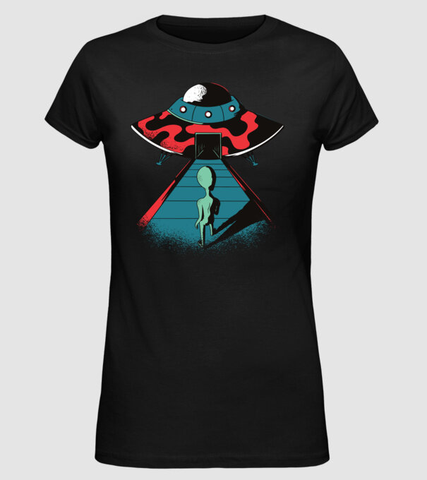 Alien Ufo model negru pe tricou