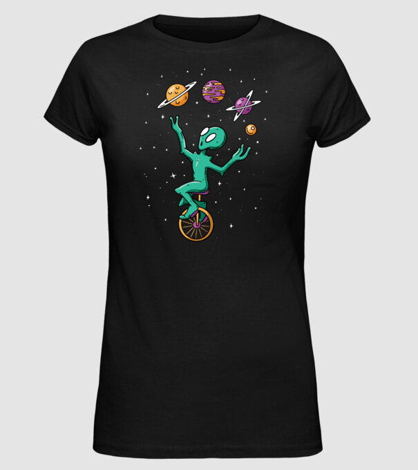 Jongler Alien model negru pe tricou