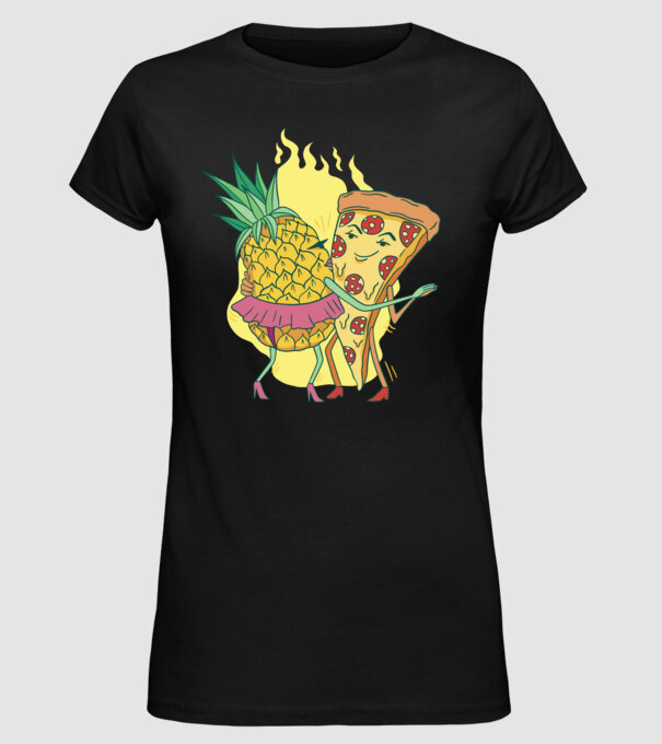 Pizza cu ananas Dragoste model negru pe tricou