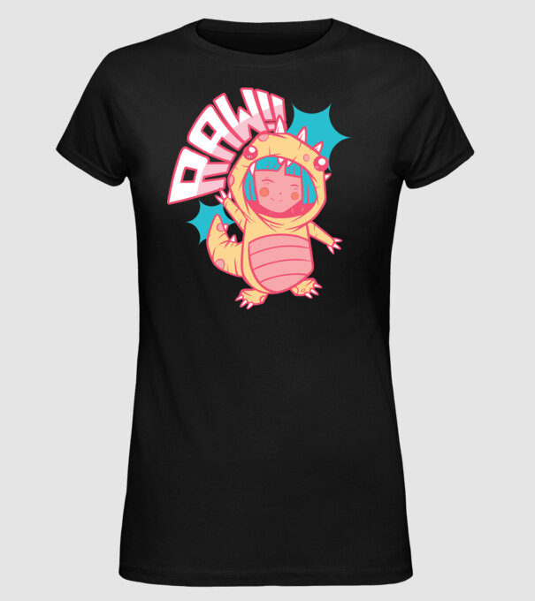 Anime dinozaur model negru pe tricou