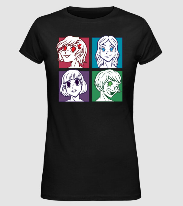 Fețe Anime fată Pop Art model negru pe tricou