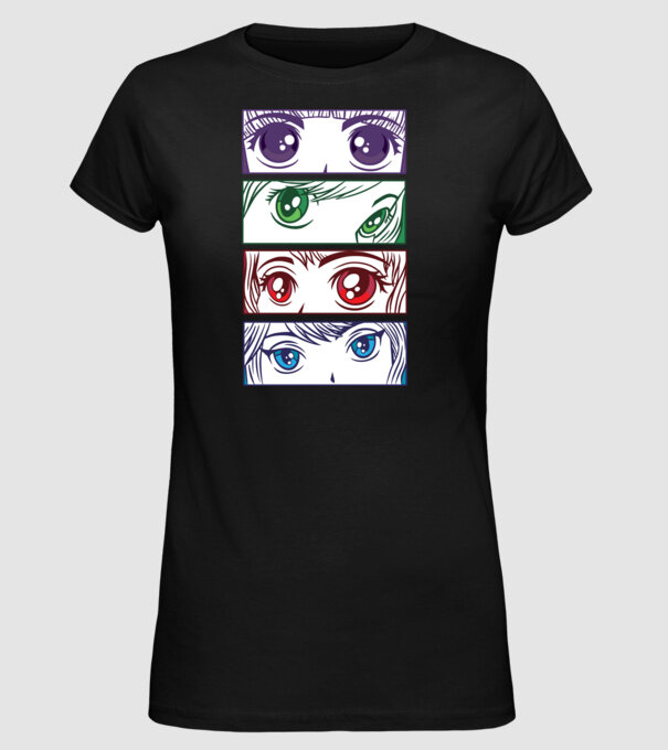 Anime ochi de fată Pop Art model negru pe tricou