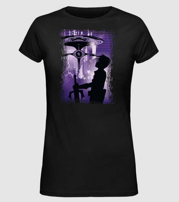 Navă spațială Anime model negru pe tricou