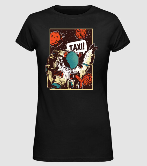 Astronaut Taxi model negru pe tricou