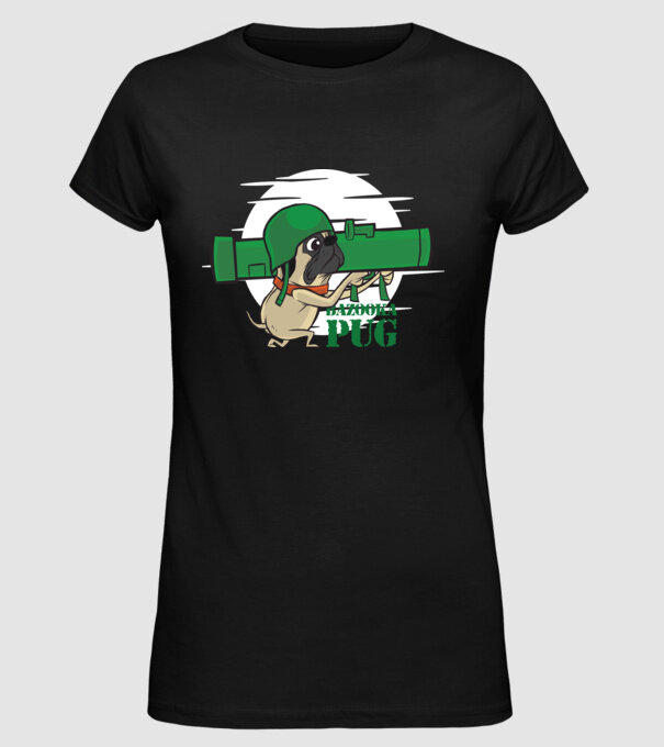 Mops Bazooka model negru pe tricou