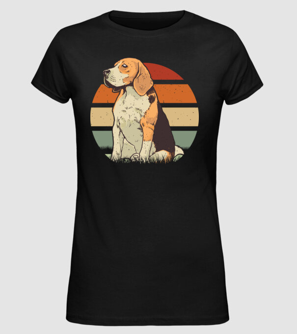 Beagle Retro Sunset model negru pe tricou