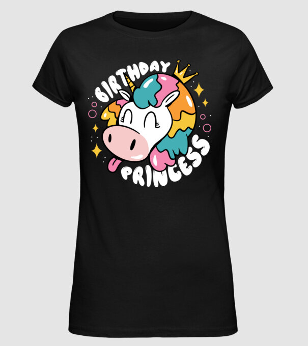 Birthday Princess Unicorn model negru pe tricou