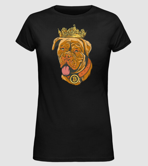 Câine Bitcoin model negru pe tricou