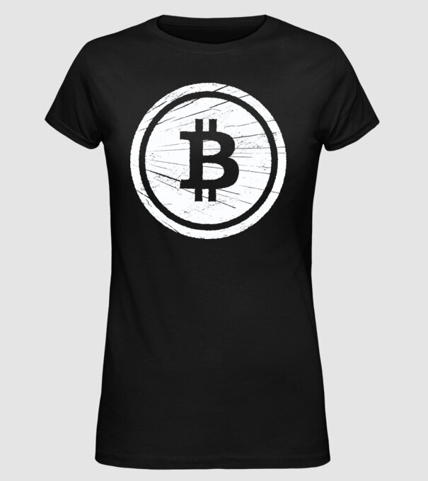 Bitcoin logo model negru pe tricou