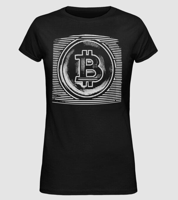 Bitcoin logo model negru pe tricou