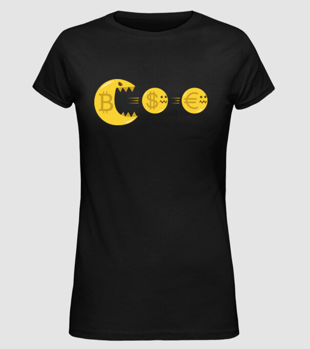 Bitcoin Pacman model negru pe tricou