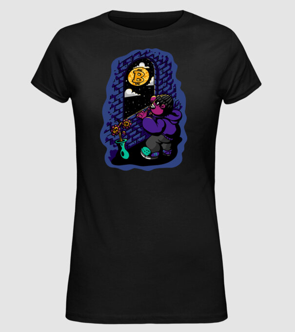 Bitcoin to the moon model negru pe tricou