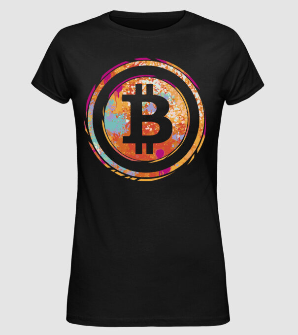 Bitcoin Watercolor model negru pe tricou