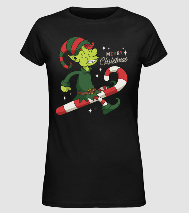 Crăciun Fericit Elf model negru pe tricou