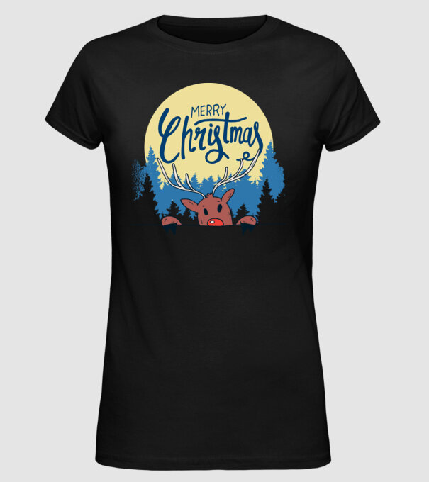 Crăciun Fericit Moș Crăciun cu ren model negru pe tricou
