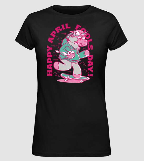 Ziua proștilor Unicorn model negru pe tricou
