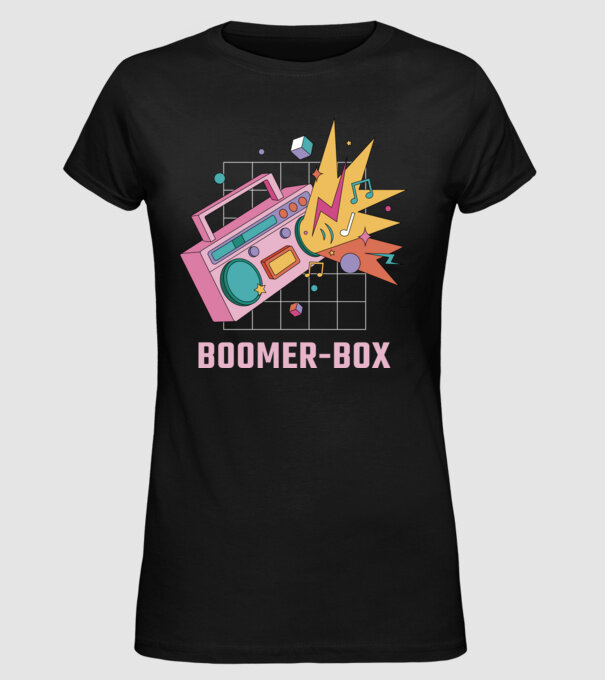 Boomer Box Magnetofon Retro model negru pe tricou