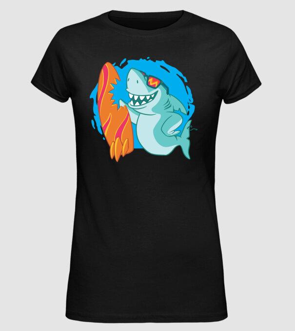 Mușcătură rechin Surf model negru pe tricou