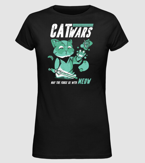 Cat wars - May the force be with meow model negru pe tricou