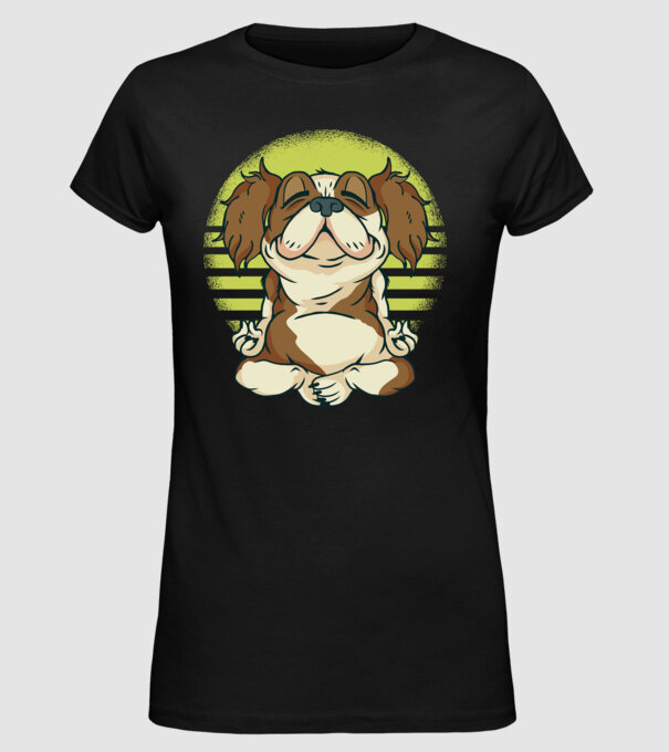 Cavalier King Spaniel Yoga model negru pe tricou