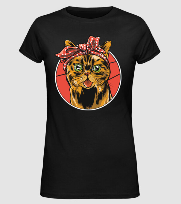 Cap de pisică cu batic model negru pe tricou