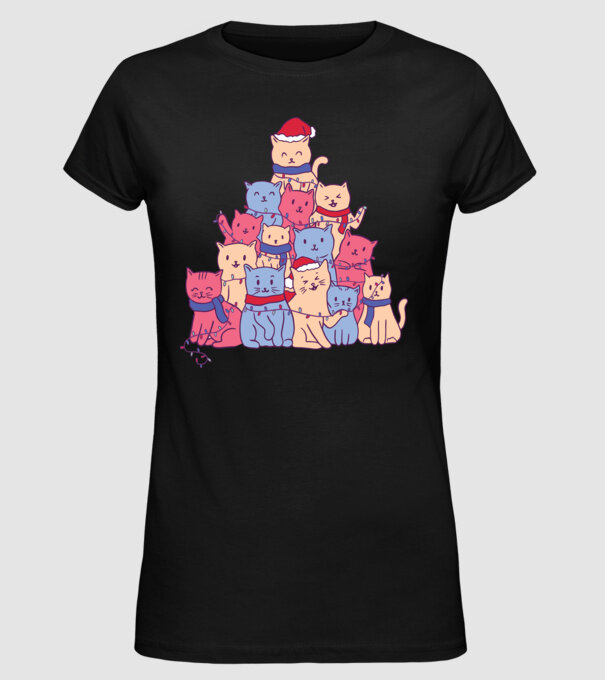 Pom de Crăciun Pisică model negru pe tricou