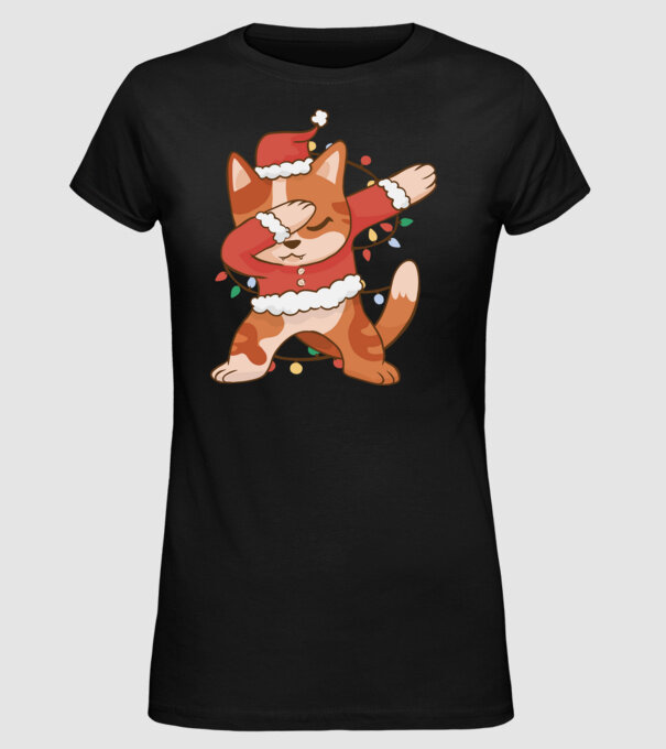 Pisică Crăciun DAB model negru pe tricou