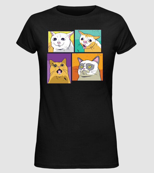 Pisică Meme Pop Art model negru pe tricou