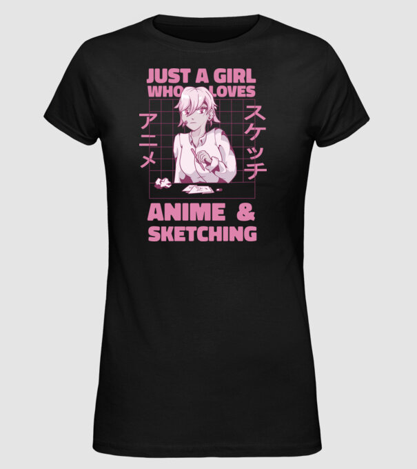 Doar o fată căreia îi place Anime și desenul model negru pe tricou