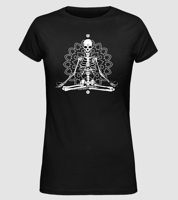Schelet Yoga model negru pe tricou