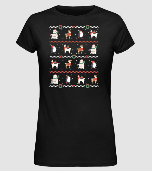 Pulover urât cu Animale drăguțe model negru pe tricou